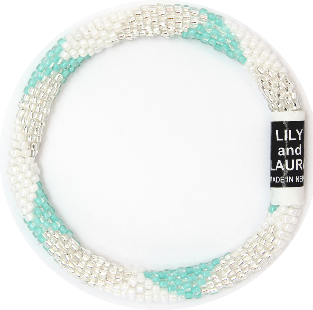 8" Extended Size Lily and Laura Blue Mint, White and Silver Big Diamonds