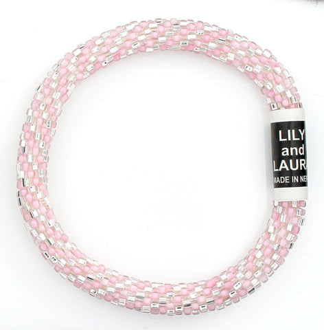 Lily and Laura Clear Pastel Pink and Silver Spiral