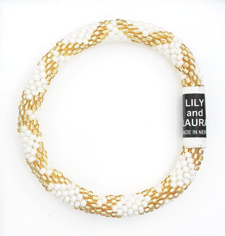 Lily and Laura Double Gold Criss Cross on Pearl White