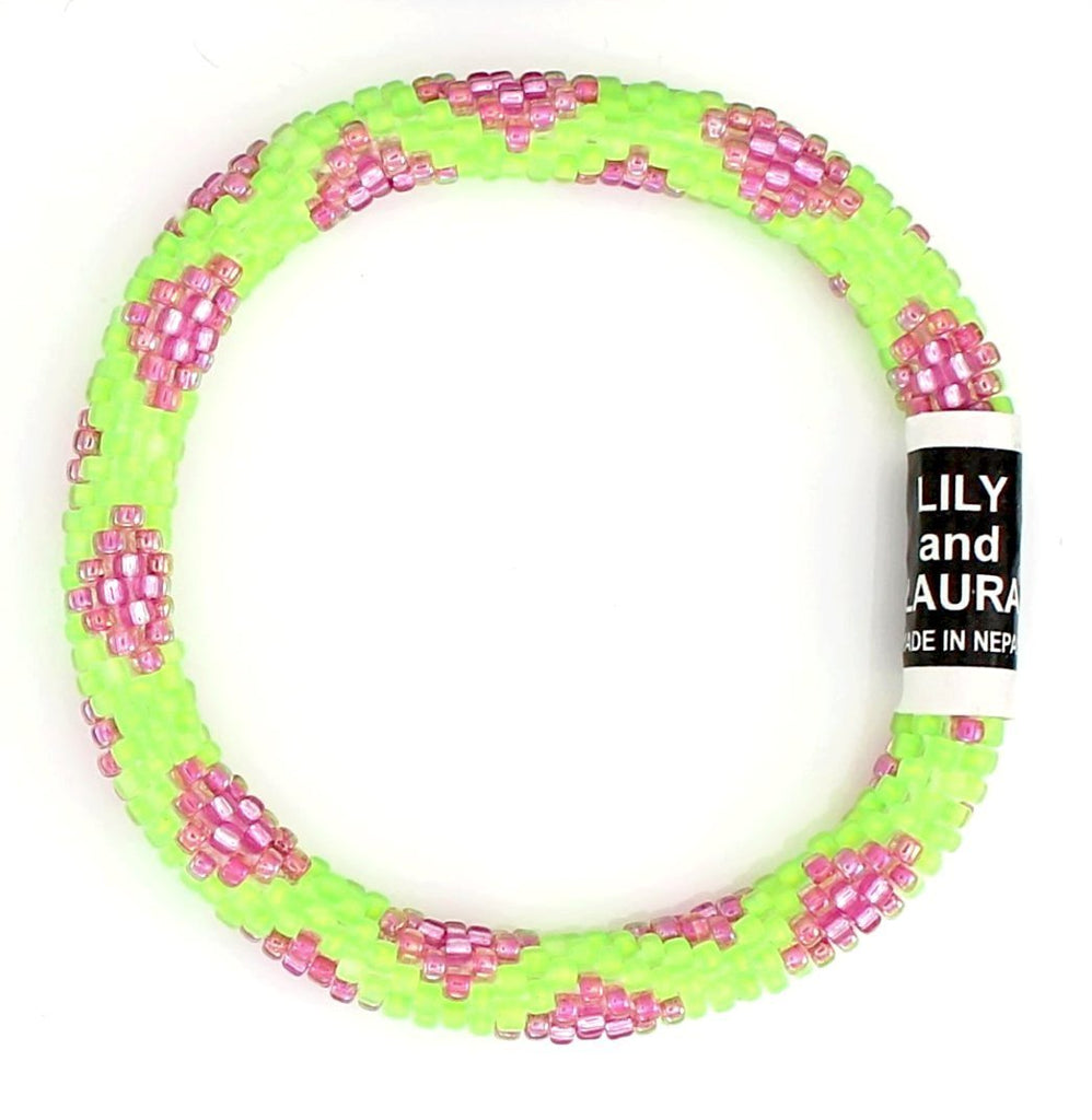 Lily and Laura Magenta Gem on Matte Lime Green
