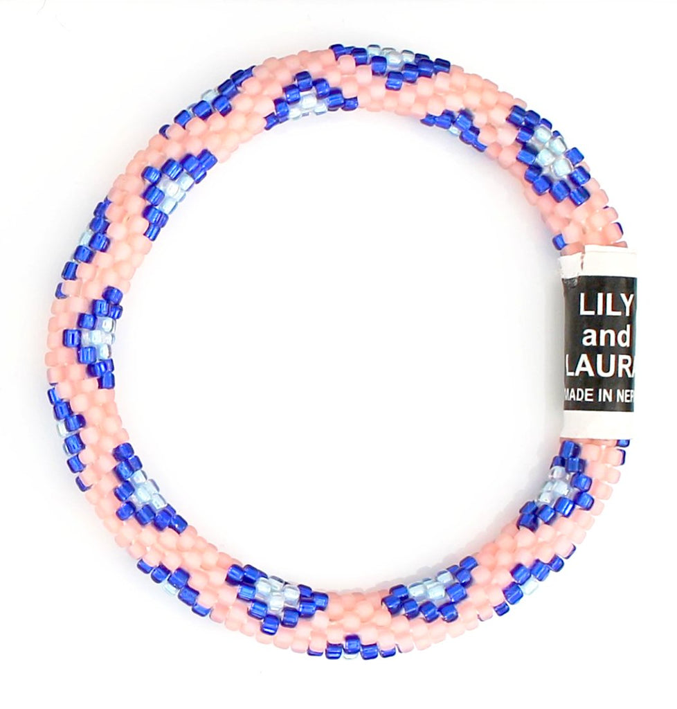 Lily and Laura Light and Royal Blue Gem on Matte Blush