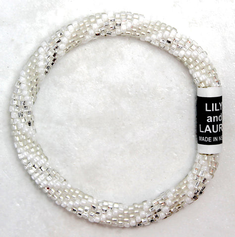 8" Extended Size Lily and Laura Matte and Rainbow Silver With White Spiral