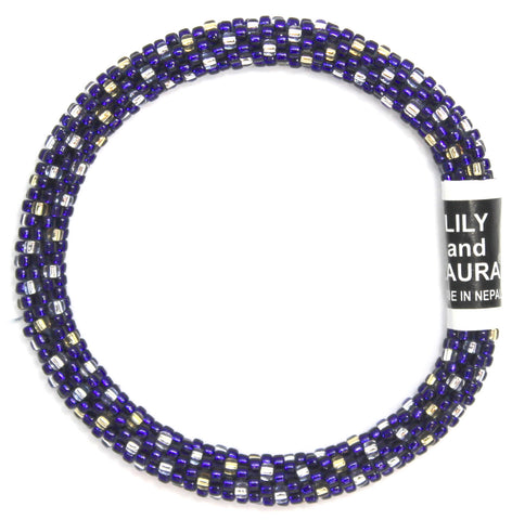 Lily and Laura Silver and Gold Polka Dots on Navy