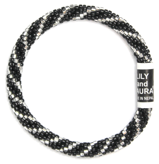 Lily and Laura Silver Spiral On Black