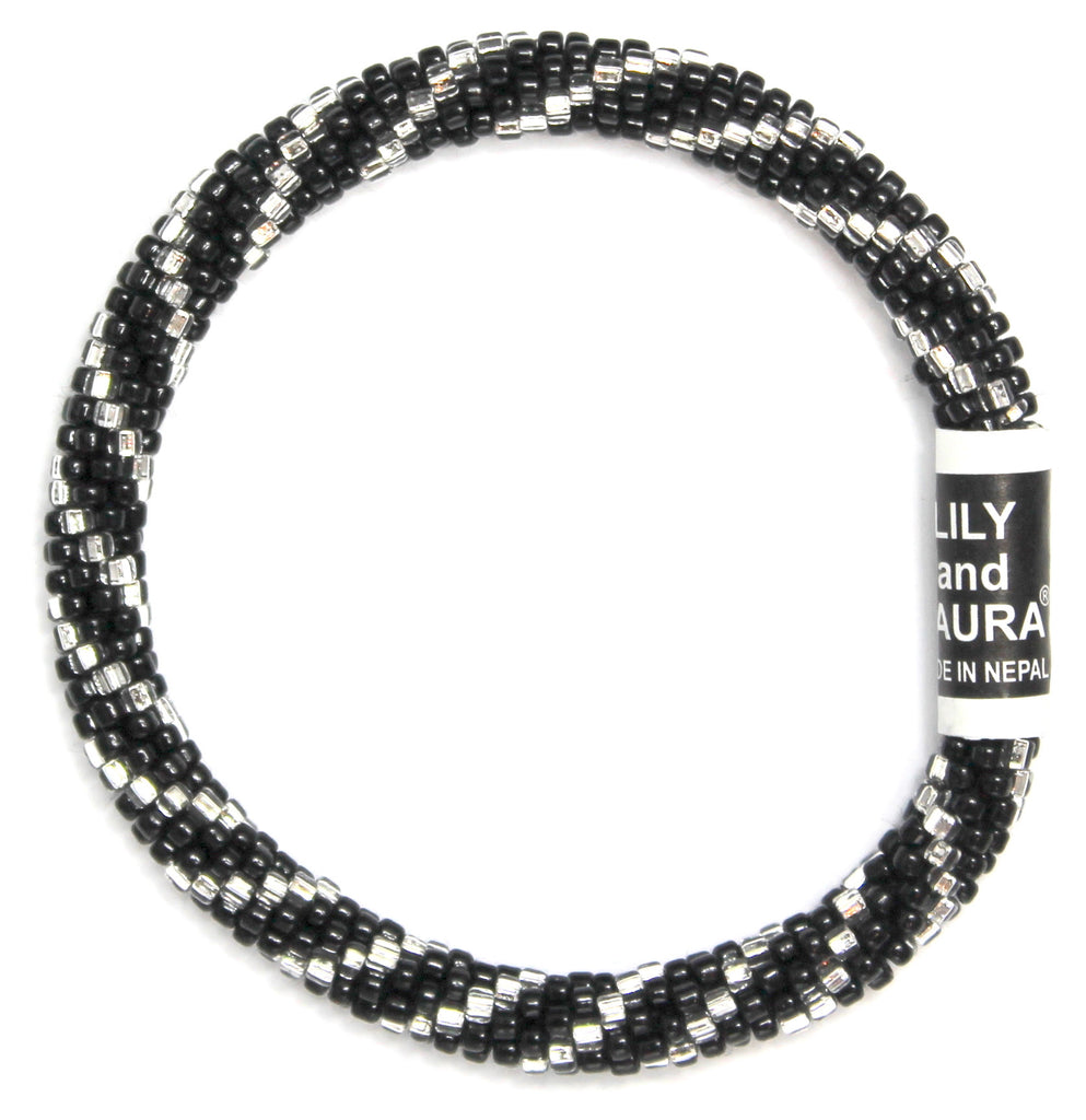 8" Extended Size Lily and Laura Silver Spiral On Black