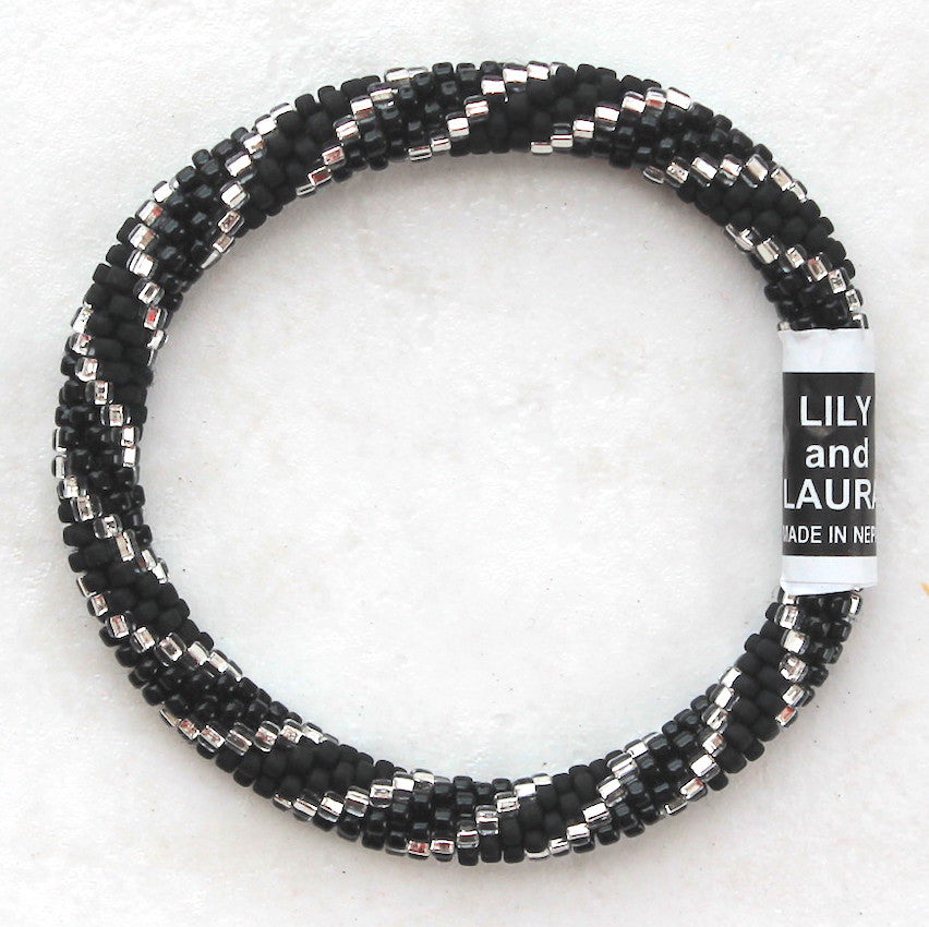 Lily and Laura Shiny and Matte Black With Silver Spiral