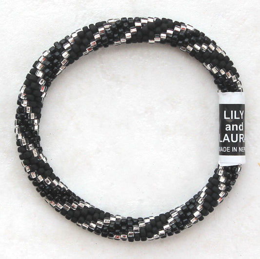 Lily and Laura Shiny and Matte Black With Silver Spiral