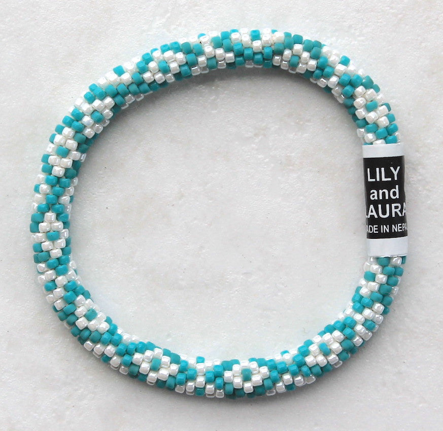 White Little Diamonds On Matte Turquoise